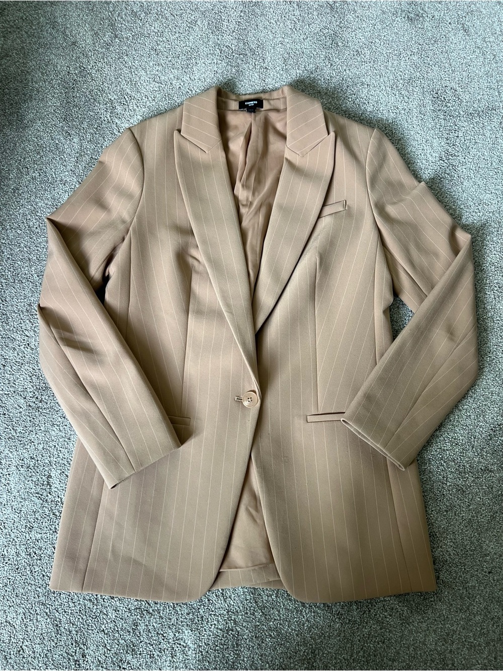 Express Tan Pinstripe Single-Button Blazer